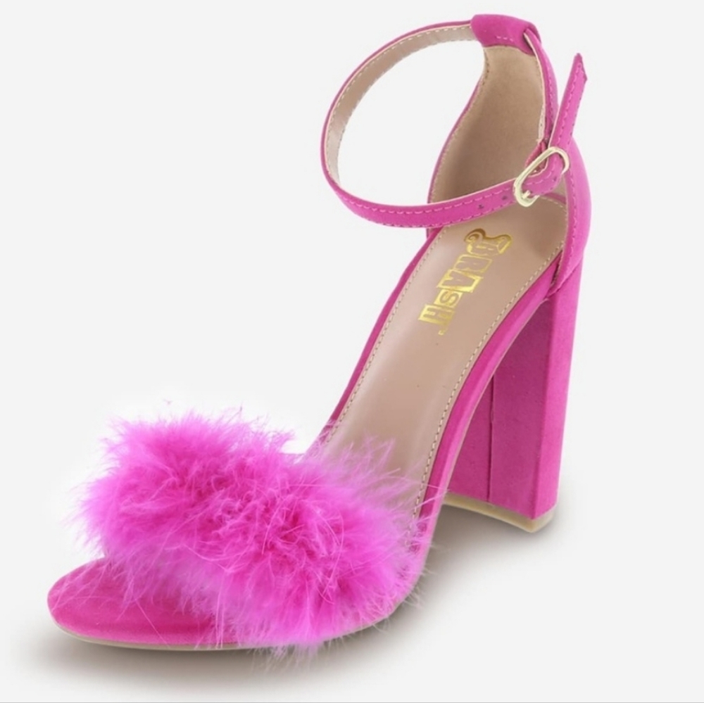 Brash Faux Fur Houston Hot Pink Houston Block Heel Sandal